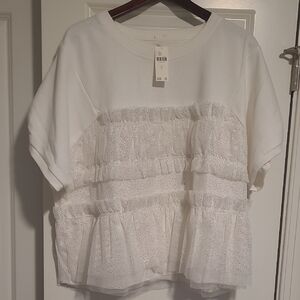 Maeve White Glitter Ruffle Tee